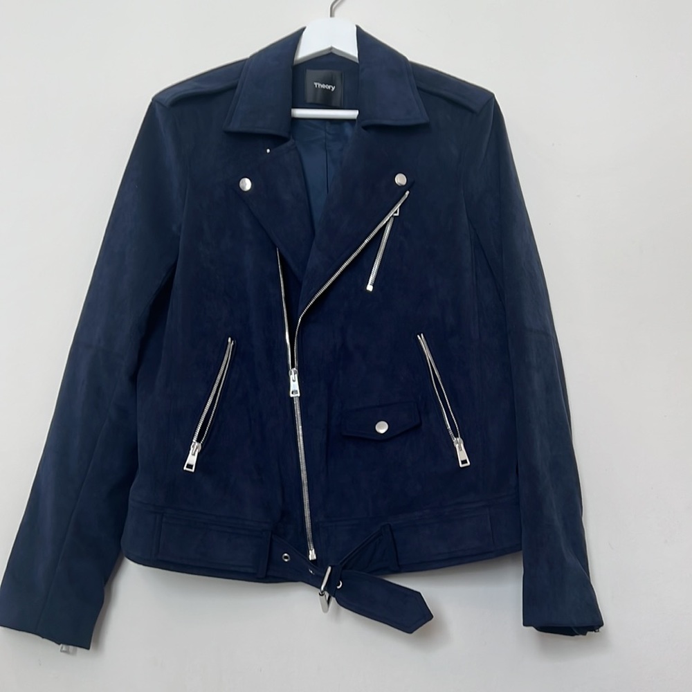 THEORY  moto Jacket . Faux suede. Navy blue .